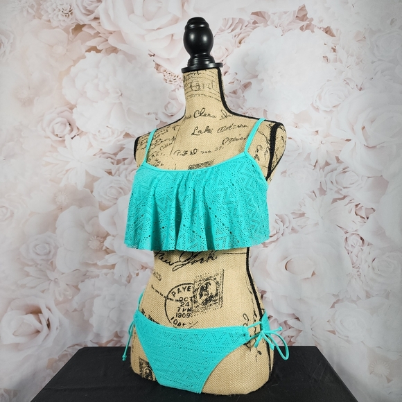Turquoise Ruffle Flounce Matching Bikini Set - Picture 3 of 9